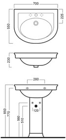 Lavoar suspendat, Hatria, Dolcevita, semioval, 70 cm, alb