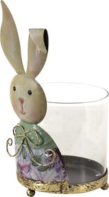 Suport lumanare, din sticla, 11x10x22 cm, Rabbit Girl