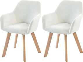 HOMCOM Set de 2 scaune pentru sufragerie Scaun Șezut tapițat din țesătură cu efect catifelat Picioare din lemn, crem | Aosom Romania