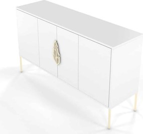 Comodă lemn masiv Merlin Personalizabilă Accesorii placate cu Aur, 138 × 40 × 79 cm - Alb