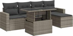 vidaXL Set mobilier grădină cu perne, 6 piese, gri, poliratan