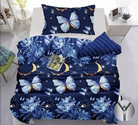 Lenjerie de pat din bumbac BUTTERFLY AND MOON albastru inchis Dimensiune lenjerie de pat: 70 x 90 cm | 140 x 200 cm