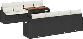 vidaXL Set de canapele pentru grădină 9 pcs Negru Rattan poli