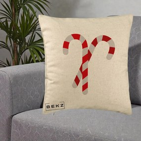 Perna Decorativa Candy Cane de Craciun, 40x40 cm, Bej, Husa Detasabila, Perna Inclusa, BEKZ®