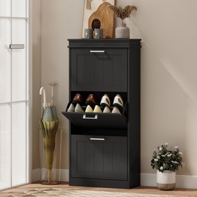 HOMCOM Dulap pentru Depozitarea Pantofilor cu 3 Sertare Rabatabile pentru 15 Perechi de Pantofi, 54x24x117,5 cm, Negru | Aosom Romania