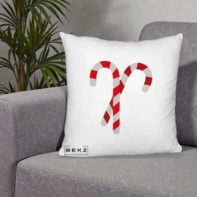 Perna Decorativa Candy Cane de Craciun, 40x40 cm, Alb Pufos, Husa Detasabila, Perna Inclusa, BEKZ®