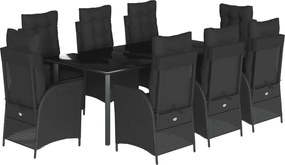 vidaXL Set mobilier de grădină cu perne, 9 piese, negru, poliratan