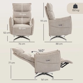 HOMCOM Fotoliu relax electric rotativ pentru adulți, fotoliu cu material aspect in și porturi de încărcare, bej | Aosom Romania