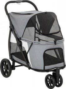 PawHut Cărucior pliabil pentru câini cu pernă lavabilă, ferestre din plasă, 3 roți, pentru câini de talie medie până la 20 kg, Gri | Aosom Romania