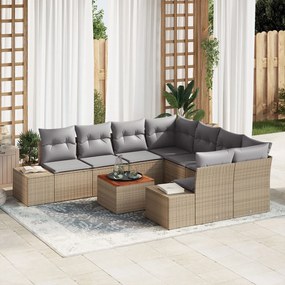 vidaXL Set de canapele pentru grădină, 9 piese, cu perne din rattan poli și lemn de acacia.