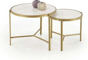 Set 2 masute cafea FATIMA, alb cu efect de marmura/auriu, ceramica/met