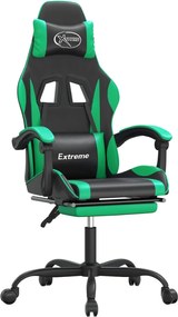 vidaXL Scaun de gaming pivotant/suport picioare negru/verde piele eco