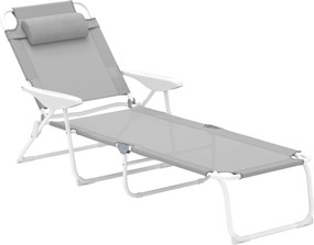 Outsunny Șezlong pliabil pentru grădină cu pernă pentru cap, fotoliu cu spătar reglabil în 4 trepte până la 120 kg, gri deschis | Aosom Romania