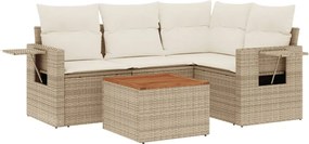 vidaXL Set canapele de grădină cu perne, 5 piese, bej, poliratan