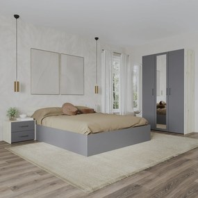 Set dormitor Malmo haaus V3, Pat 200 x 140 cm, Stejar Alb/Antracit