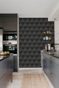 Tapet Hexagon Cube, Black, Rebel Walls