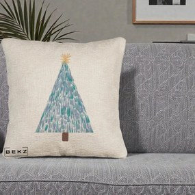 Perna Decorativa Brad de Craciun Acrilic Albastru, 40x40 cm, Bej Canapea, Husa Detasabila, Perna Inclusa, BEKZ®