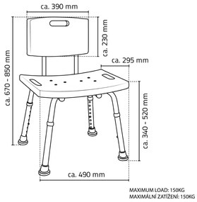 SAPHO A00602101 Scaun pentru persoane cu handicap,cu spătar, înălțime reglabilă, alb