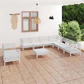3083190 vidaXL Set mobilier de grădină, 10 piese, alb, lemn masiv de pin