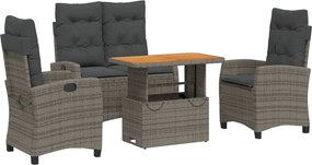 vidaXL Set mobilier de grădină cu perne, 4 piese, gri, poliratan