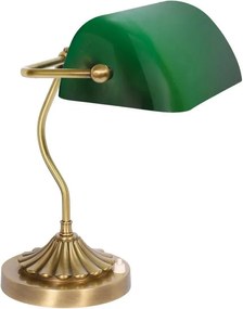 Lampa de birou din alama si sticla verde Banker