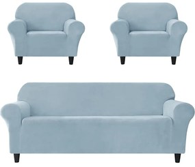 Set huse elastice din catifea pentru canapea 3 locuri + 2 fotolii, cu brate, bleu, HCCJS-10