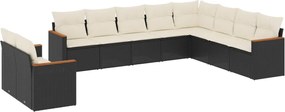 vidaXL Set canapele de grădină cu perne, 10 piese, negru, poliratan