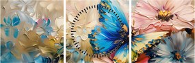 Tablou - Pictura de flori și fluturi (cu ceas) (90x30 cm)