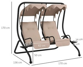 Outsunny Leagăn de Grădină cu 2 Locuri cu Scaune Separate și Acoperiș Solar, Oțel și Poliester, 170x136x170 cm, Bej | Aosom Romania