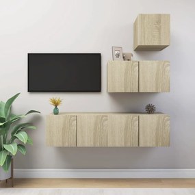 vidaXL Set de dulapuri TV, 4 piese, stejar sonoma, lemn prelucrat