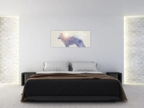 Tablou - Lupul arctic oglindit în peisaj sălbatic (120x50 cm)
