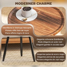 HOMCOM Măsuță de Cafea Modernă Rotundă cu Cadru din Oțel pentru Spații Mici, Lângă Canapea, Sufragerie, Dormitor, Efect de Lemn Castan | Aosom Romania
