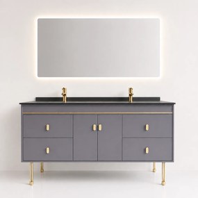 Set Mobilier baie NOBLE 150 cm, MDF, blat ceramic, oglinda LED, sistem soft-close