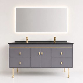 Set Mobilier baie NOBLE 150 cm, MDF, blat ceramic, oglinda LED, sistem soft-close