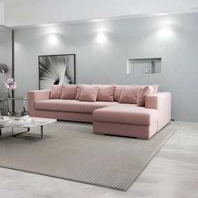 Colțar extensibil dumonde cu ladă de depozitare si sezut confortabil din spuma high-density, Gloria Royal Pink II 320x183 cm