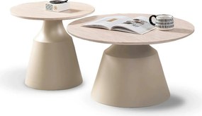 Set 2 masute cafea ZURICH, bej cu efect de piatra travertin/casmir