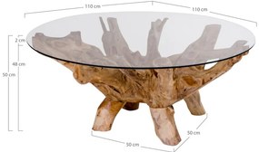 Măsuță de cafea în culoare naturală rotundă cu blat din sticlă ø 110 cm Amazonas – House Nordic