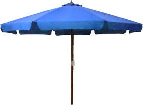 vidaXL Umbrelă de soare de exterior, stâlp lemn, azuriu, 330 cm