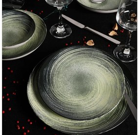 Set veselă 24 de piese verde/negru/porțelan