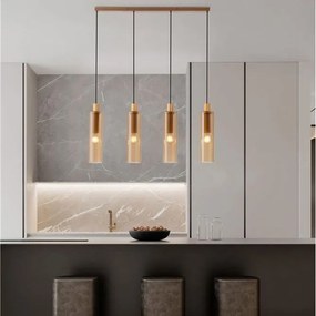 Lustra cu 4 pendule metal auriu, sticla chihlimbar ZOELLA