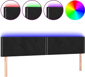 vidaXL Tăblie de pat cu LED, negru, 200x5x78/88 cm, catifea