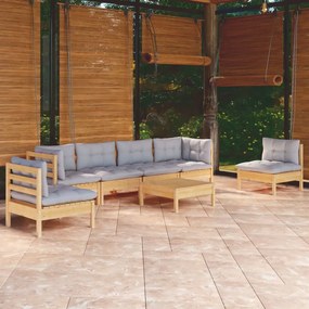 3096201 vidaXL Set mobilier grădină cu perne gri, 7 piese, lemn masiv de pin