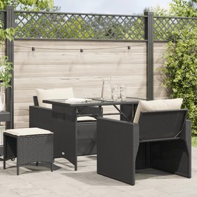 366358 vidaXL Set mobilier de grădină cu perne, 4 piese, negru, poliratan