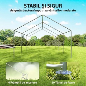 Outsunny Pavilion de Grădină 4x6 m cu Pereți Laterali, 6 Ferestre și Dublă Intrare, din Oțel Galvanizat, Alb | Aosom Romania