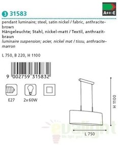 Lustra, Pendul modern maro-antracit, dim.75x22cm, Pasteri 31583 EL
