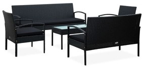 45791 vidaXL Set mobilier de grădină cu perne, 5 piese, negru, poliratan