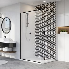 Paravan de dus tip Walk-in Radaway Modo New Black II Frame negru-transparent 90 cm sticla securizata 8 mm