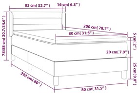 Pat box spring cu saltea, crem, 80x200 cm, textil Crem, 80 x 200 cm, Benzi orizontale