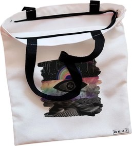 Sacosa de Panza pentru Cumparaturi, Geanta Tote, model Celestial Eye 19, Cu fermoar, 38x34.5 cm, Alba, BEKZ®