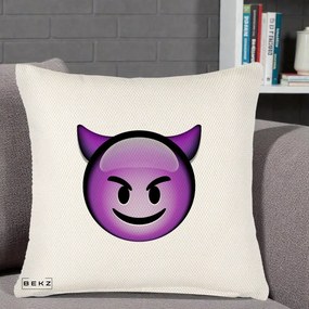 Perna Decorativa Emoji Diavol Mov, 40x40 cm, Crem Reliefat, Husa Detasabila, Perna Inclusa, BEKZ®